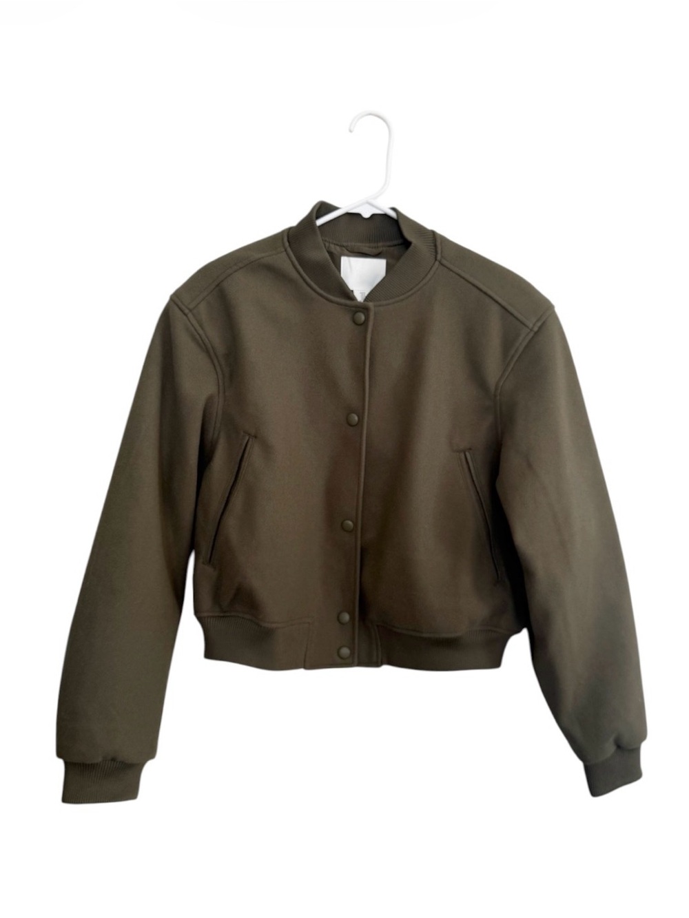 H&M Felted Bomber Jacket Olive Green Size Medium View 2